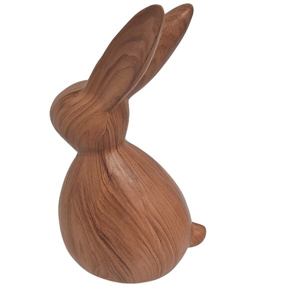 Wooden Look Resin Brown Bunny Rabbit Siloette Sculpture Decor 11.5" Tall - Picture 5 of 6